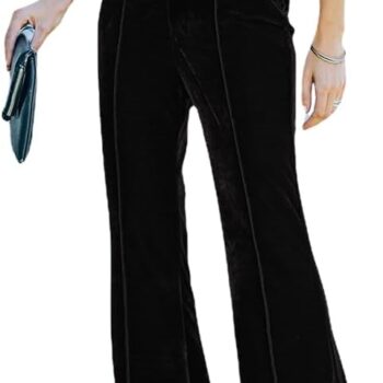 Velvet Pants for Women High Waist Bell Bottom Flare Pants Palazzo Casual Trousers