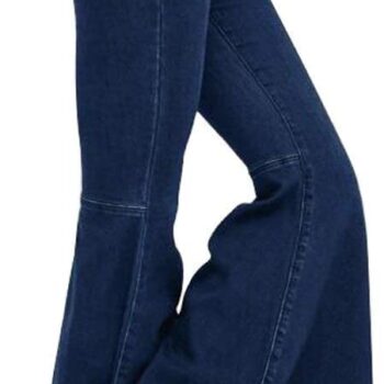 Women's Fashion Bell Bottom Pants High Waist Tassel Stretch Curvy Fit Jeans Blue