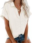 Womens Casual Button Down Short Sleeve Shirts 2026 Summer Fashion Cotton Linen Shirt Top Blouses with Pocket