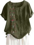 Womens Embroidered Tops Casual Summer Boho T Shirts Loose Fit Short Sleeve Floral Blouses