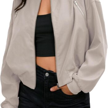 Women Cropped Bomber Jackets Casual Lightweight Jacket Zip Up Long Sleeve Coat Fall Jacket