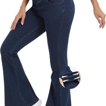 Bell Bottom Jeans for Women High Waisted Stretchy Flare Jeans with Pockets Trendy Crossover Pull On Flare Jeggings