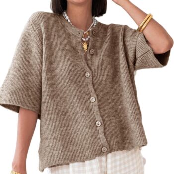 Women  Cardigan Sweater Short Sleeve Button Down Ribbed Knit Crop Top Fall Winter Going Out Sweater