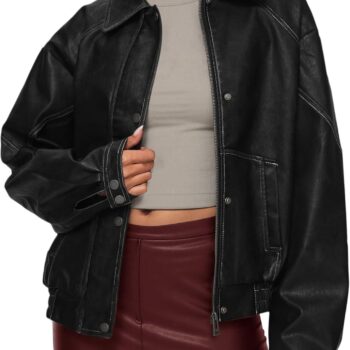 Faux Leather Jacket Women Bomber Motorcycle Zip Up Jackets d Fall Fashion Outfits  Winter Coats