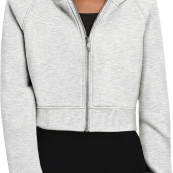 Women Zip Up Hoodies Jackets Cropped Sweatshirts Fleece Fall Outfits Casual Comfy  Tops Winter Clothes