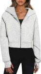 Women Zip Up Hoodies Jackets Cropped Sweatshirts Fleece Fall Outfits Casual Comfy  Tops Winter Clothes