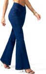 Flare Jeans for Women Crossover High Waisted Bell Bottom Jeans Trendy Yoga Pants Stretchy Flare Leggings with Pockets