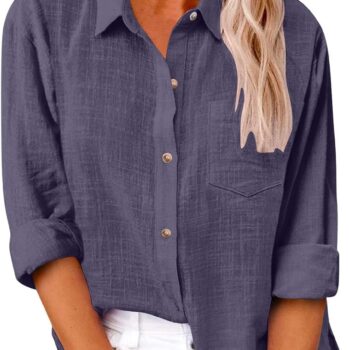Button Down Shirts for Women Cotton Linen Long Sleeve Casual Tops Summer Boho Shirt Work Gauze Blouses