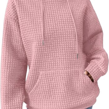 Hoodies For Women Casual Pullover Waffle Long Sleeve Drawstring Hooded Sweatshirt with Pocket