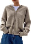 Women Zip Up Hooded Cardigan Sweater Knitted Drop Shoulder Fall Hoodies Outerwear